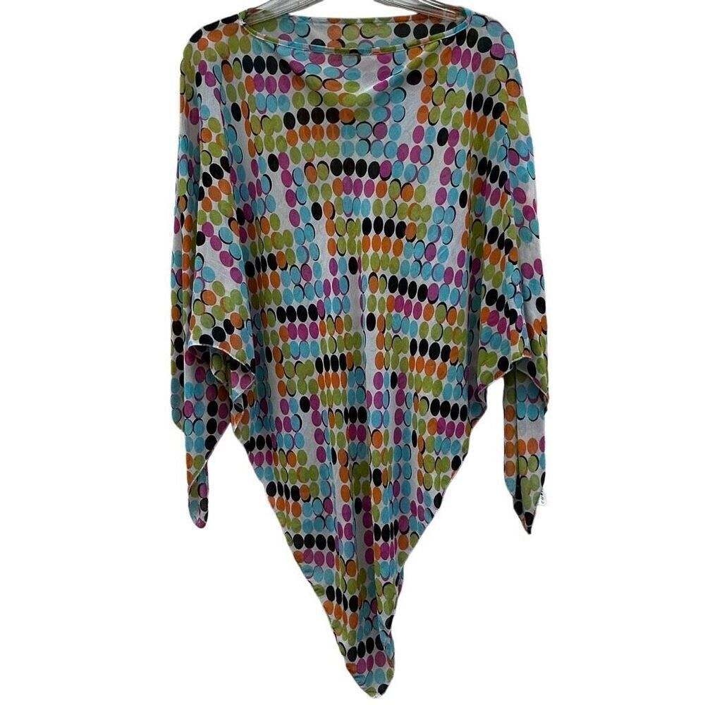 Sharon Anthony Popover Top Womens Medium Multicolor Printed Oversized Semi-Sheer
